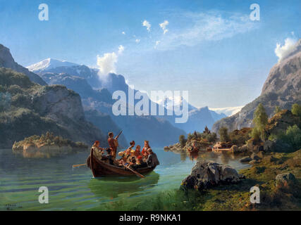 Bridal Procession sur le Hardangerfjord par Hans Gude Adolph Tidemand 1825-1903) et (1814-1876), huile sur toile, 1848 Banque D'Images