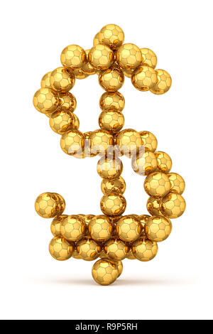 Le rendu 3D : Golden soccer balls formant un signe dollar. La grande entreprise dans le sport, le football, le soccer. Isolé sur blanc. Banque D'Images