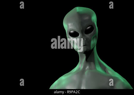 Une image 3D reconstruite d'une créature extraterrestre humanoïde isolé sur fond noir Banque D'Images