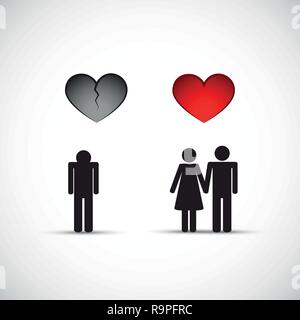Divorce et nouvelle relation cœur brisé homme triste illustration vecteur EPS10 Illustration de Vecteur