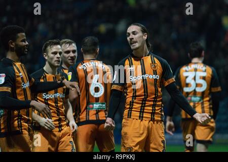 Hull City's Jackson Irvine célèbre marquant son deuxième but de côtés 26 décembre 2018, Deepdale, Preston, England ; Sky Bet Championship, Preston North End vs Hull City ; Credit : Terry Donnelly/News Images images Ligue de football anglais sont soumis à licence DataCo Banque D'Images