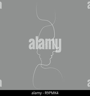Deux personnes silhouettes tirées avec une seule ligne. Vector illustration simple. Sur fond de couleur distincte. Illustration de Vecteur