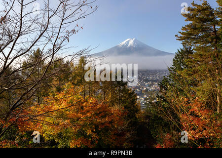 Mt. Fuji, le Japon vu de l'Chureito pagode à l'automne sur un matin froid. Banque D'Images