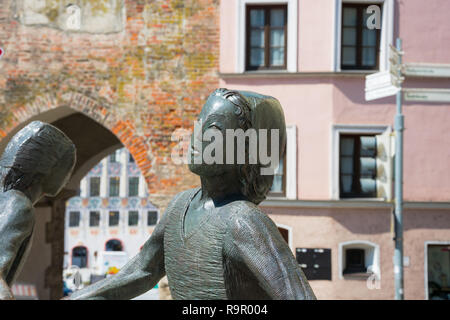 Landsberg am Lech, Allemagne. 22 août, 2018. Statue près de la place principale Banque D'Images