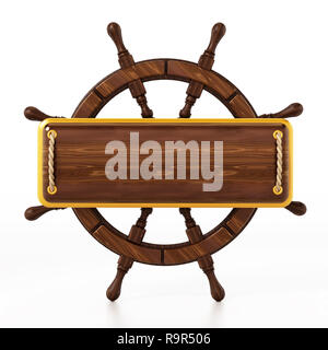 Ship Wheel isolé sur fond blanc. 3D illustration. Banque D'Images