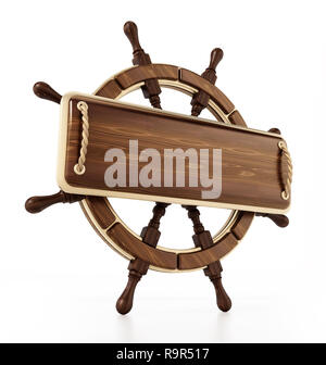 Ship Wheel isolé sur fond blanc. 3D illustration. Banque D'Images