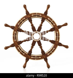 Ship Wheel isolé sur fond blanc. 3D illustration. Banque D'Images