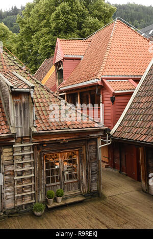 Vieux bois Bryggen houses in ancient Bergen, Norvège Banque D'Images