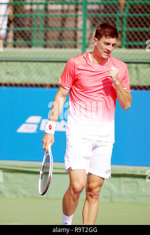 Pune, Inde. 29 décembre 2018. Ofner Sebastian de l'Autriche dans l'action dans le premier tour de la qualification des célibataires compétition à Tata ouvrir le tournoi de tennis ATP de Maharashtra à Pune, en Inde. Credit : Karunesh Johri/Alamy Live News Banque D'Images