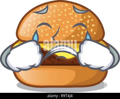 Burger au fromage situé à pleurer sur la plaque cartoon Illustration de Vecteur