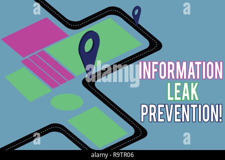 Texte de l'écriture l'écriture d'informations de prévention des fuites. L'inhibition de l'information Concept sens critique à sortie de route de localisation 3D des marqueurs de navigation Banque D'Images