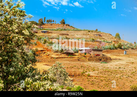 Le Lesotho Maisons traditionnelles - huttes Basotho près de Malealea Banque D'Images