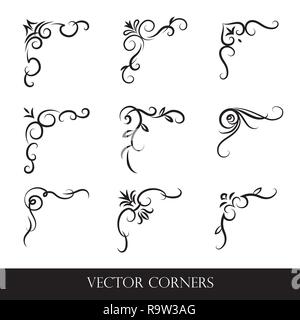 Jeu de cadres, des frontières, des étiquettes. Collection d'éléments de conception. Tourbillons, calligraphie vecteur swashes, orné de motifs et de volutes. Illustration de Vecteur