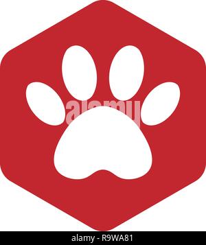 L'empreinte hexagonale. animal vecteur icône rouge de forme hexagonale avec les animaux. Cat paw icônes isolé. Illustration de Vecteur
