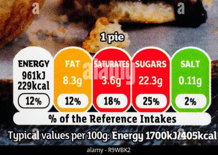 Système de feux de circulation de l'information nutritionnelle de référence étiquette de couleur à fort d'iced surmontée de petits pâtés par Sainsbury's Banque D'Images