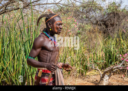Cérémonie d'initiation de la tribu Hamar en vallée de l'Omo, Ethiopie Banque D'Images