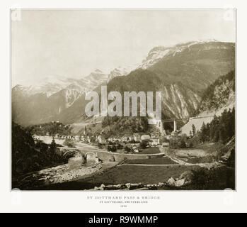 Col du Saint-Gothard et le pont, Suisse, Suisse, 1893 Photographie Ancienne Banque D'Images