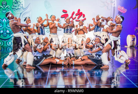 Des danseurs sud-africains d'Amazebra folklore Dance ensemble se produisent au festival de la danse maskdance qui s'est tenu à Andong, en Corée du Sud Banque D'Images
