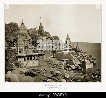 L'Inde Antique Photographie : Burning Ghat, Benares, Inde, 1893 Banque D'Images