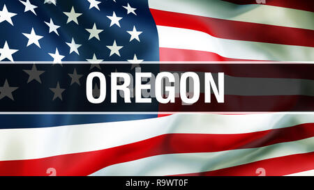 Sur un état de l'Oregon USA flag background, rendu 3D. États-unis d'Amérique drapeaux dans le vent. Fier de brandir le drapeau américain, l'état de l'Oregon nous con Banque D'Images