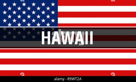 Sur l'état d'Hawaï drapeau USA un arrière-plan, rendu 3D. États-unis d'Amérique drapeaux dans le vent. Fier de brandir le drapeau américain, l'état d'Hawaï nous con Banque D'Images