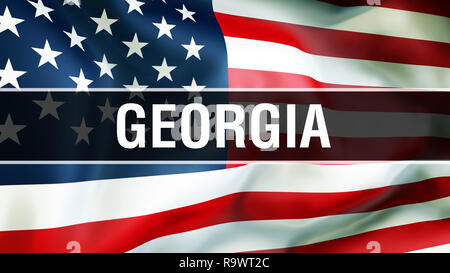 Georgia State sur un drapeau USA, rendu 3D arrière-plan. États-unis d'Amérique drapeaux dans le vent. Fier de brandir le drapeau américain, US Georgia State c Banque D'Images