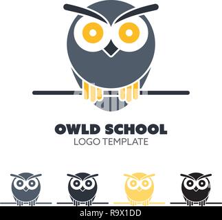Logo Vector modèle avec owl caractère. Élément de design d'affaires. Symbole de la sagesse et de la connaissance. Illustration de Vecteur