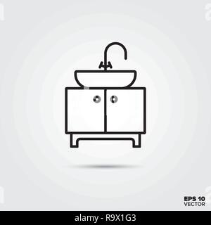 Une coiffeuse et une salle de bains lavabo icône ligne vector illustration. Décoration de la maison et de l'intérieur du symbole. Illustration de Vecteur