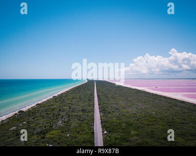 Drone Mexique Photos Las Coloradas Lac Rose Banque D'Images