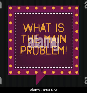 Signe texte montrant quel est le principal problème. Photo conceptuel Identifier la cause de problèmes de réparation des bulles carrés à l'intérieur d'une autre avec Brok Banque D'Images