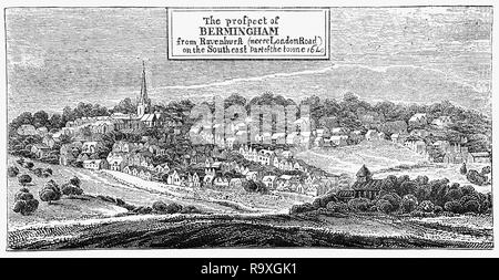 En 1538, Birmingham a été décrite comme une ville du marché avec juste une rue et une réputation de couteliers. Un siècle plus tard, il n'a guère changé comme on peut le voir dans le dessin réalisé en 1640. Cependant, au cours de la guerre civile anglaise, les artisans de la ville a conclu un marché pour les épées, et à partir de ce moment, Birmingham a augmenté rapidement. Banque D'Images