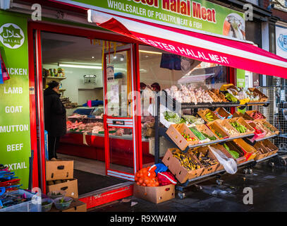 Un magasin de viande halal. Banque D'Images