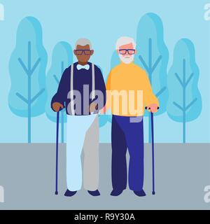 Avatar couple de vieux hommes sur fond de paysage, vector illustration Illustration de Vecteur