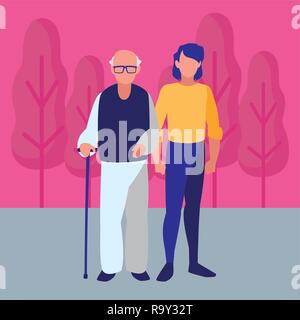 Avatar couple de vieux hommes sur fond de paysage, vector illustration Illustration de Vecteur