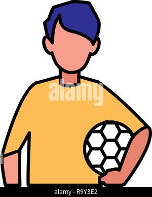 Avatar garçon tenant un ballon de soccer sur fond blanc, vector illustration Illustration de Vecteur