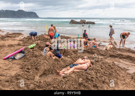 Plage de Hot Water, Waikato, péninsule de Coromandel, île du Nord, Nouvelle-Zélande Banque D'Images