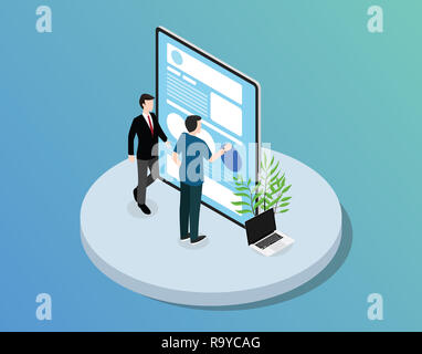 Développement de site web application mobile avec tablet et team developer avec style isométrique vector illustration Banque D'Images