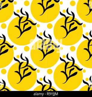 Noir blanc motif feuilles transparentes sur des cercles jaunes et fond blanc. Illustration de Vecteur