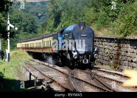 Sir Nigel Gresley 60007 Locomotive à vapeur sur le North Yorkshire Moors Railway à Goathland. Banque D'Images