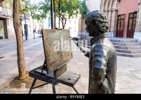 Sculpture en bronze de l'artiste peinture de cathédrale Santa Maria del, rendre hommage à l'artiste Juan Jose Salas par Carlos Vento, Castellon de la Plana, Espagne Banque D'Images