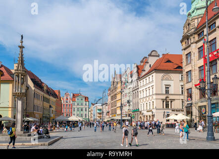 Wroclaw, Vieille Ville (Stare Miasto). Boutiques et cafés sur la place du marché (Rynek we Wrocławiu), Wroclaw, Silésie, Pologne Banque D'Images