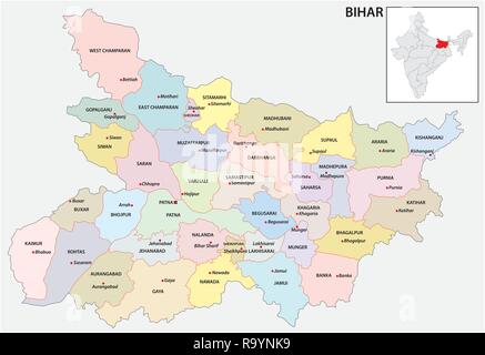 La carte administrative et politique de l'état indien du Bihar, Inde Illustration de Vecteur