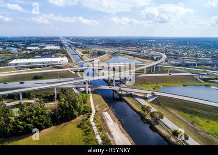 Floride, Sunrise, Davie, vue aérienne depuis le dessus, Interstate I-75 595 Sawgrass Expressway, intersection de l'autoroute surélevée, Cloverleaf, North New River C Banque D'Images