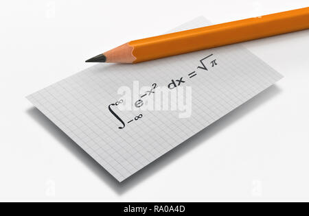 Crayon et la célèbre équation mathématique de Gauss sur fond lumineux Banque D'Images