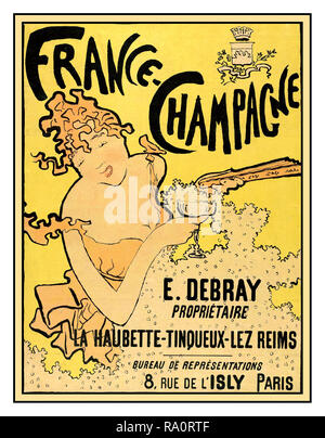 Vintage 'Debray' Champagne français Poster par l'artiste Pierre Bonnard dans le style Art Nouveau LA HAUBETTE-TINQUEX-LES-REIMS 1890-1900's France Banque D'Images