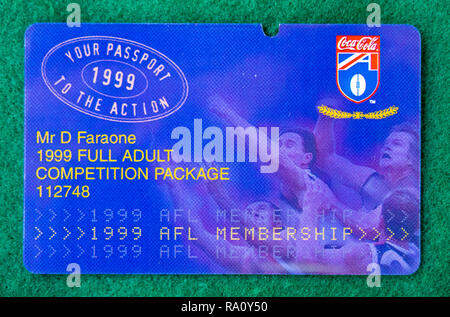 La Ligue de football australien AFL carte de membre pour l'année 1999. Banque D'Images