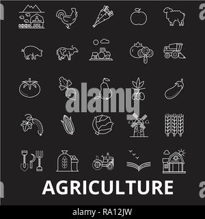 Ligne modifiable Agriculture icônes vector set sur fond noir. L'agriculture contour blanc illustrations, signes, symboles Illustration de Vecteur