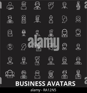 Avatars d'icônes ligne modifiable vector set sur fond noir. Avatars d'affaires blanc indiquant les illustrations, signes, symboles Illustration de Vecteur