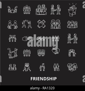 Ligne modifiable amitié icônes vector set sur fond noir. L'amitié contour blanc illustrations, signes, symboles Illustration de Vecteur