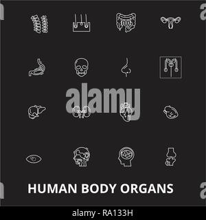 Les organes du corps humain icônes ligne modifiable vector set sur fond noir. Les organes du corps contour blanc illustrations, signes, symboles Illustration de Vecteur